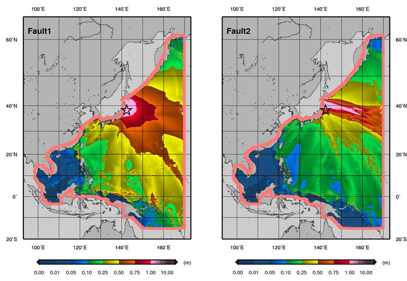 Учебная карта прогноза цунами в открытом океане после сильного землетрясения у побережья Японии в рамках учения «Тихоокеанская волна 2018»